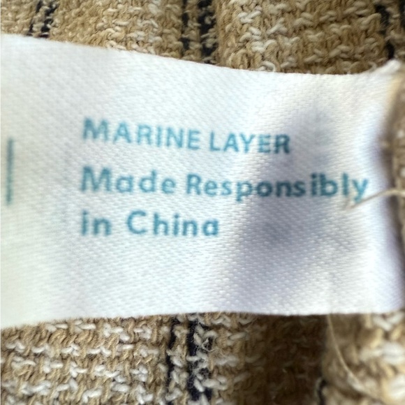 Marine Layer Striped Button-Front Shirt Men’s Large Beige Navy Cotton - Picture 9 of 14